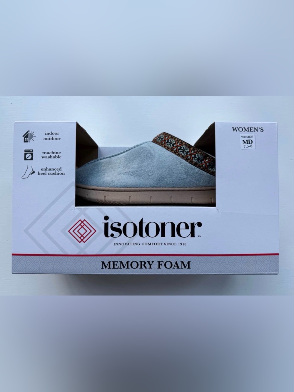 Brand New! Isotoner Women's Light blue Memory Foam Slip-On Mule (Size 7.5-8)